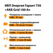 ИБП для котла Энергия Гарант 750 + Аккумулятор Grid 100 Ah 12 v (450Вт - 122мин) - ИБП и АКБ - ИБП для котлов - Магазин электротехнических товаров Проф Ток