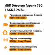 ИБП Энергия Гарант 750 + Аккумулятор S 75 Ач - 12В (450Вт - 91мин) - ИБП и АКБ - ИБП для котлов - Магазин электротехнических товаров Проф Ток